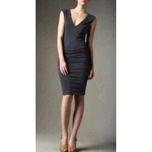 James Perse Ruched Bodycon Sleeveless V Neck Stretch Dress Gray Sz 2 Medium